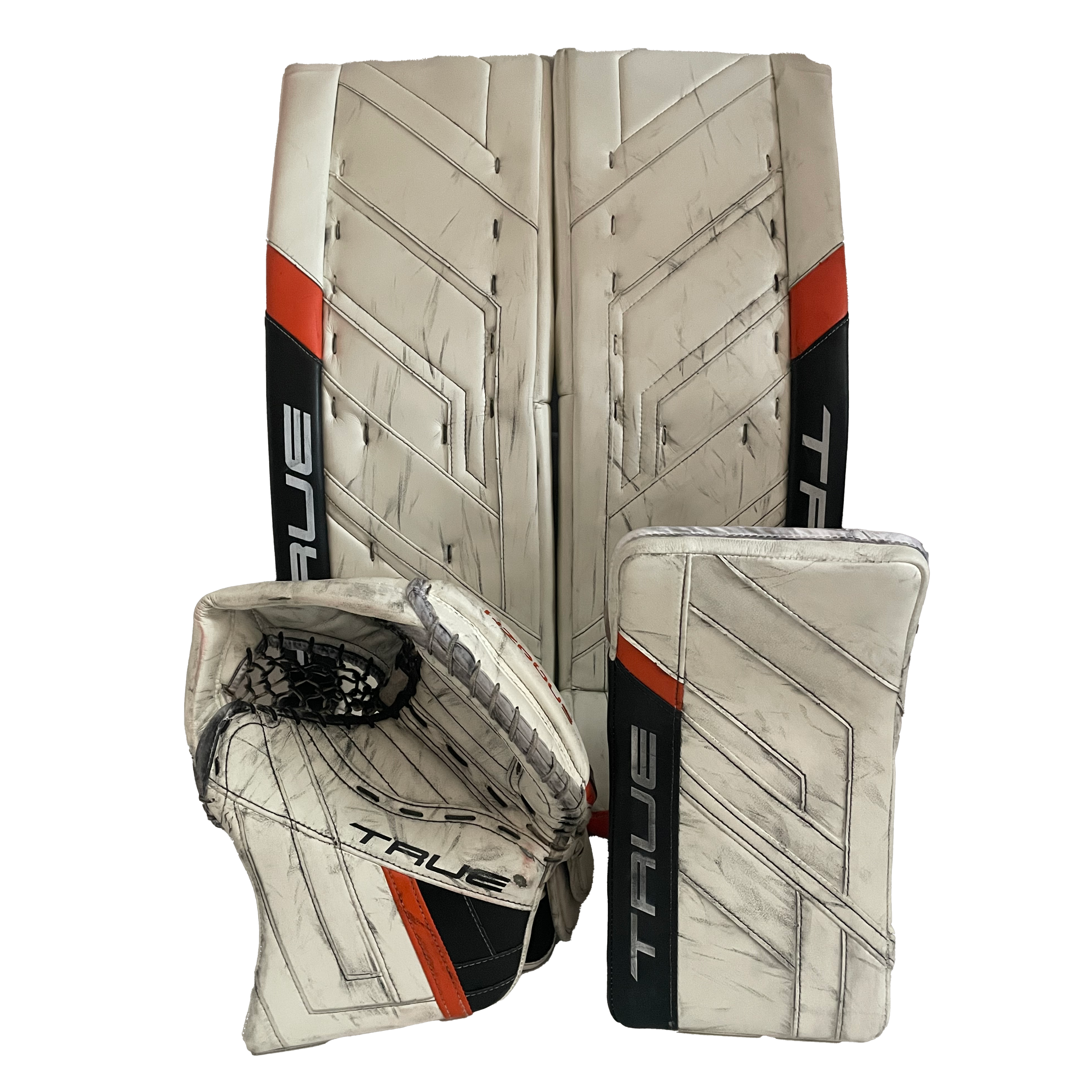 True HZRDUS PX4 - Ensemble complet de gardien de but Pro Stock d'occasion - Felix Sandstrom - (Blanc/Noir/Orange)